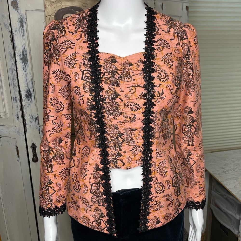 Handmade Unique Batik Wayang Pink Black Top Blouse
